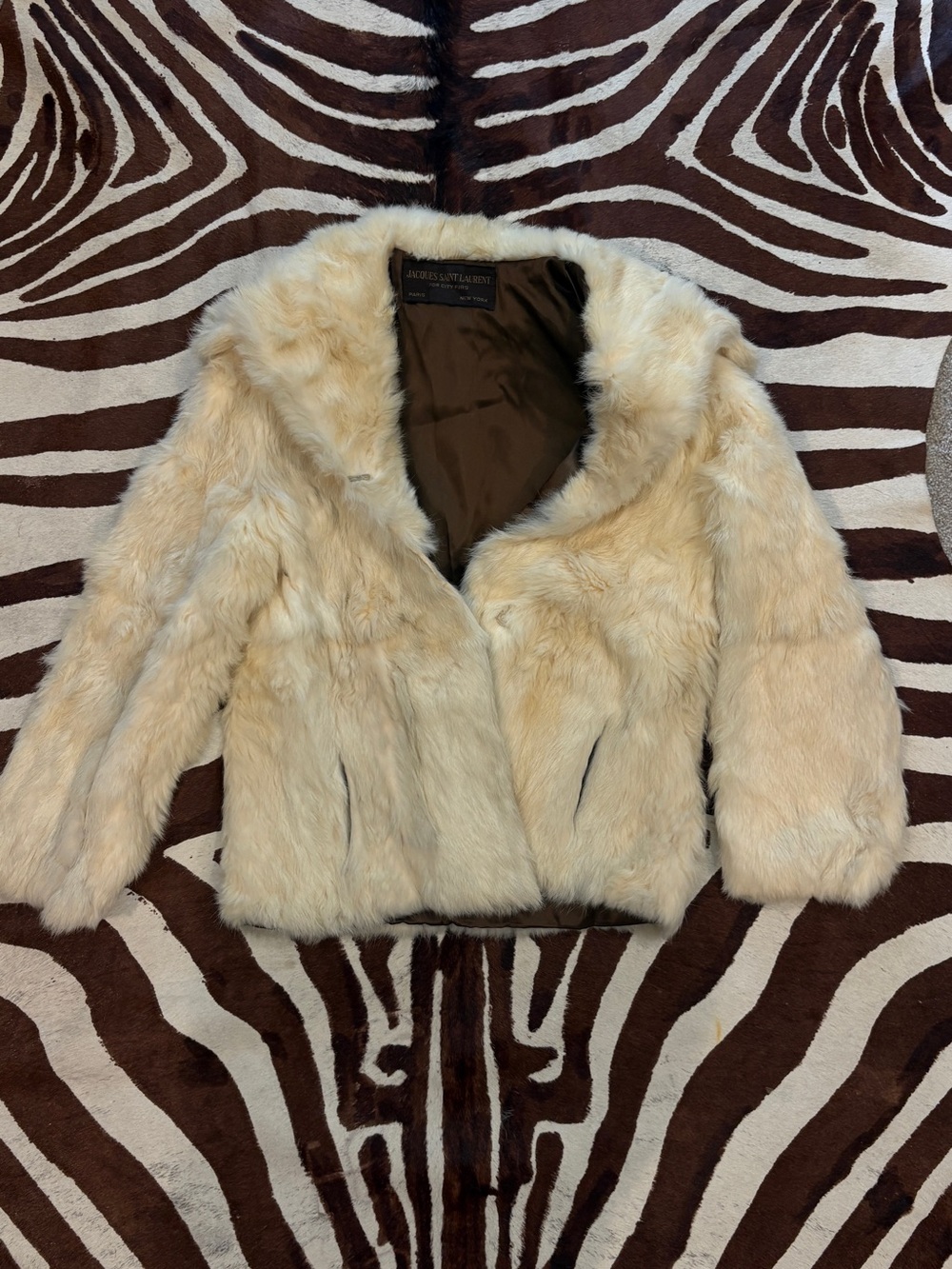 Jaques Saint Laurent Cream Faux Fur Teddy Jacket